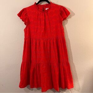 Crown & Ivy Red Eyelet Tiered Dress – Size L – Flutter Sleeve, 100% Cotton